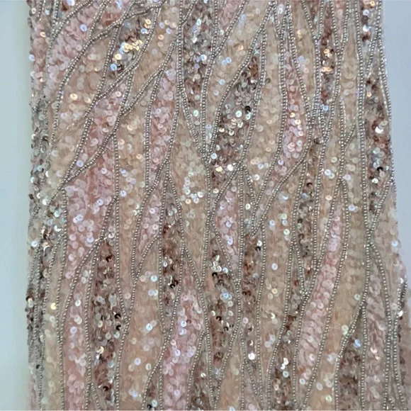 Mac Duggal Asymmetrical One Shoulder Long Sleeve Fully Sequin Gown Rose Gold - Picture 10 of 13